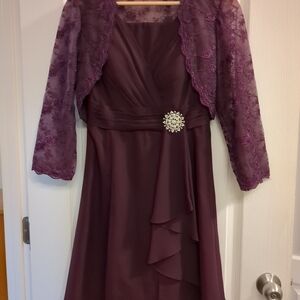JJs House Plum Dress with Lace Jacket